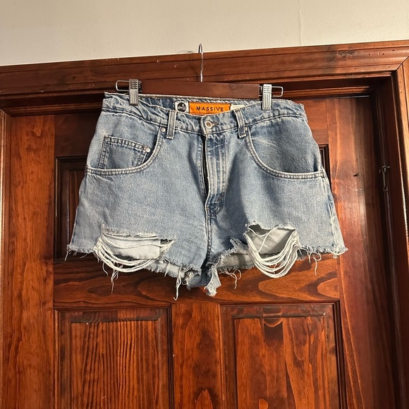 Women's Distressed Denim Shorts - Blue by Silver Tab - Picture 1 of 10